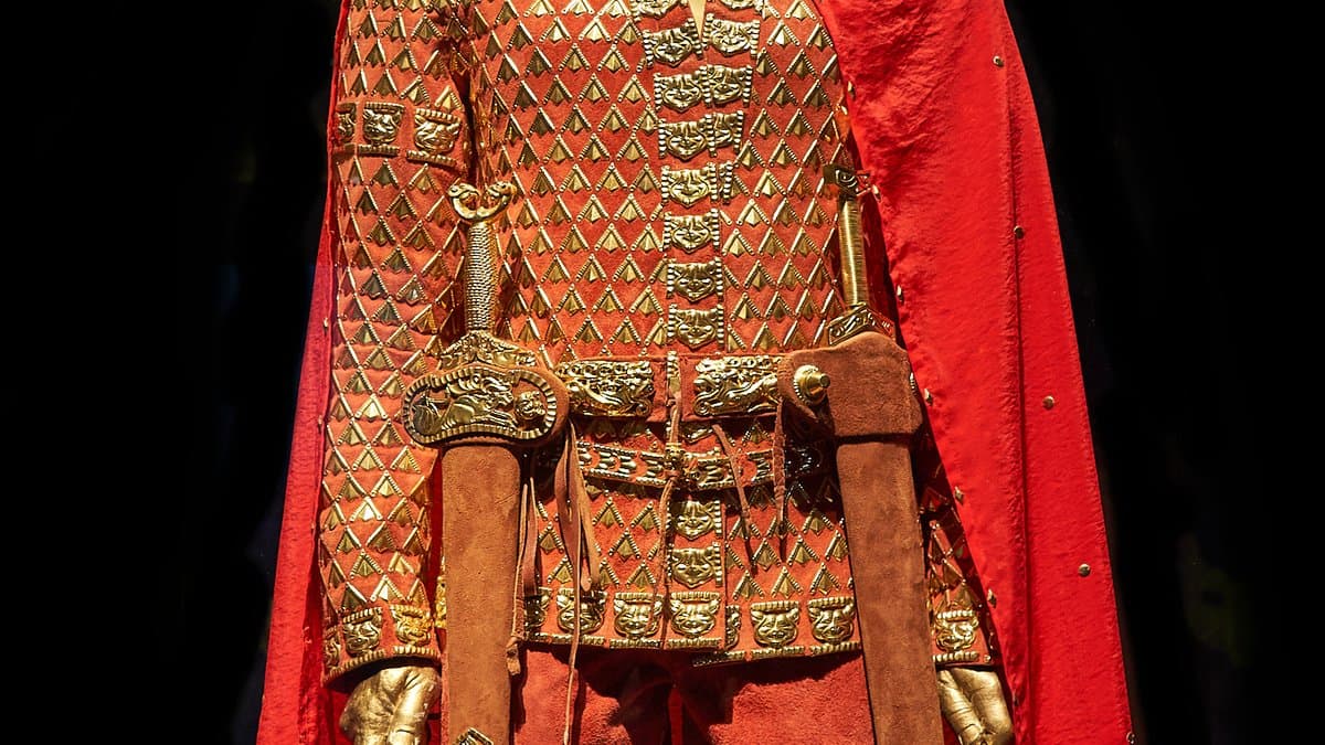 Reconstruction of the Saka Golden Man of Issyk in gold-plated ceremonial armour