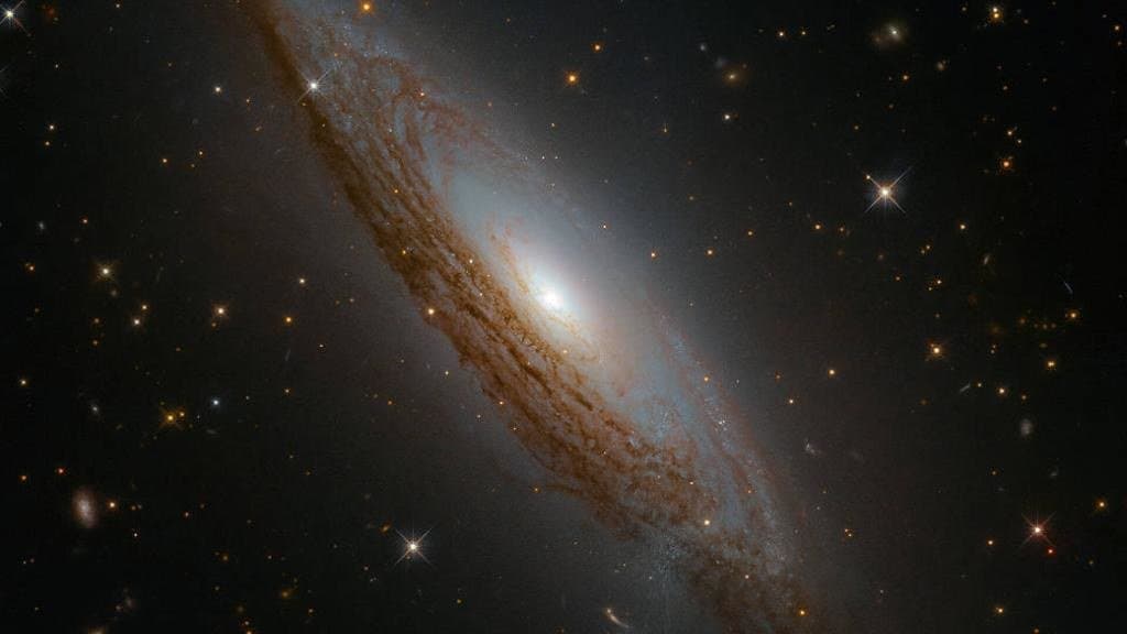 Hubble image of a galaxy with a bright active central region hosting a supermassive black hole