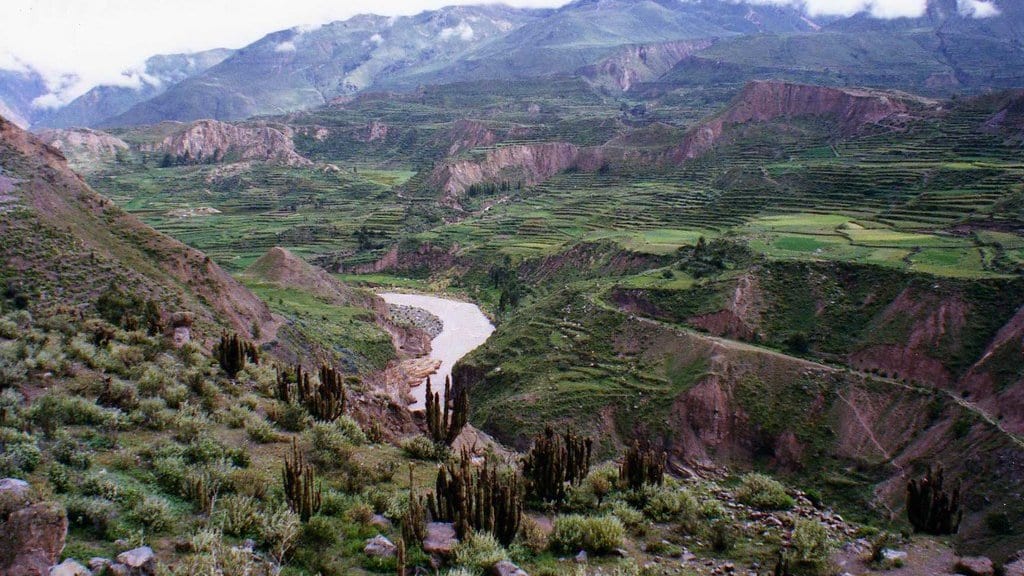 The steep walls of Colca Canyon in the Peruvian Andes