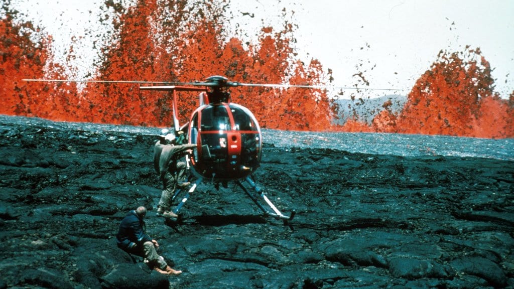 Lava flows erupting from Mauna Loa, a large Hawaiian shield volcano fed by the Hawaiian mantle hotspot