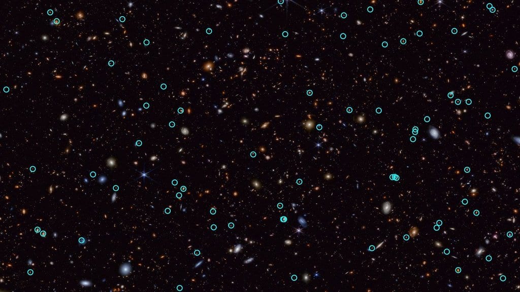 A JWST NIRCam deep-field image of distant galaxies used in supernova surveys