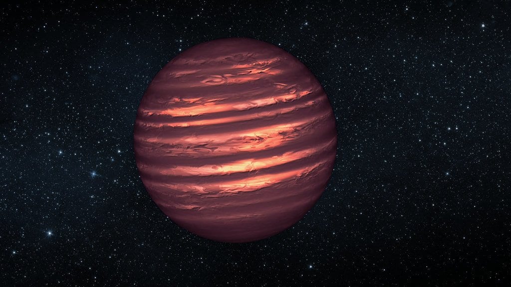 Artist's illustration of a cold brown dwarf with banded, cloudy atmosphere