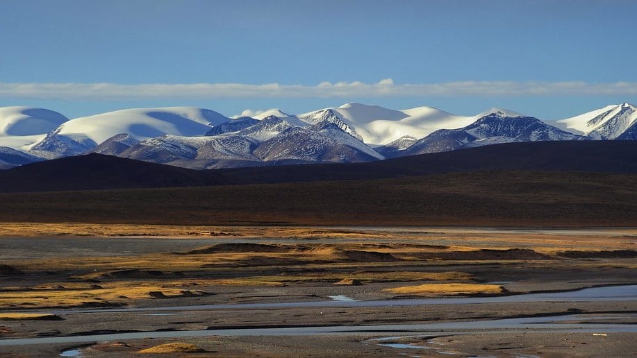 Snow-covered mountain landscape on the Tibetan Plateau