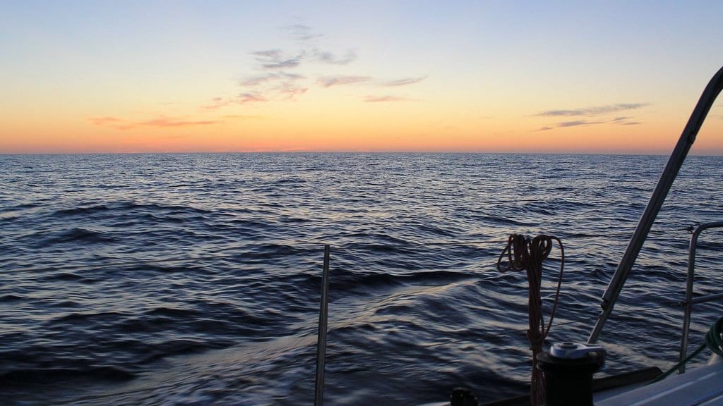 Sunrise over the open water of the Mediterranean Sea