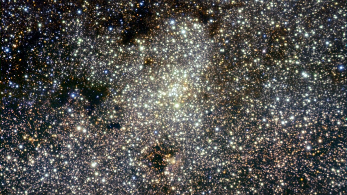 Dense field of stars imaged in infrared light at the centre of the Milky Way, the region that contains the black hole Sagittarius A*.