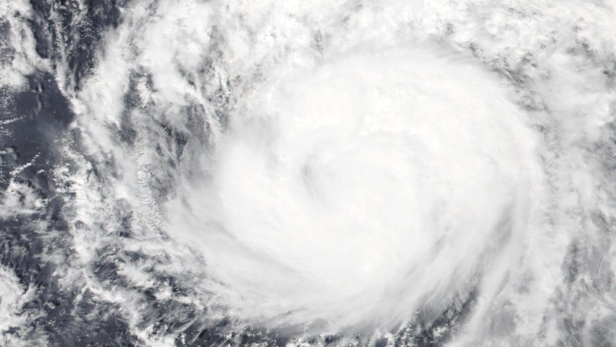 Satellite image of Hurricane Trudy, a Category 1 hurricane, showing a broad cloud shield and spiral bands over the eastern Pacific Ocean off Mexico's coast